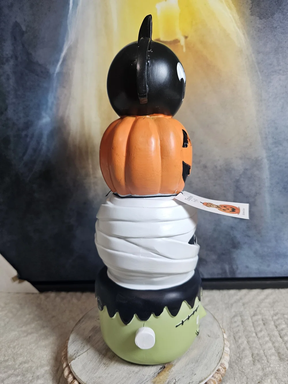Stackable 4 -tiered decor Halloween with bat, pumpkin, Mummy And Frankenstein